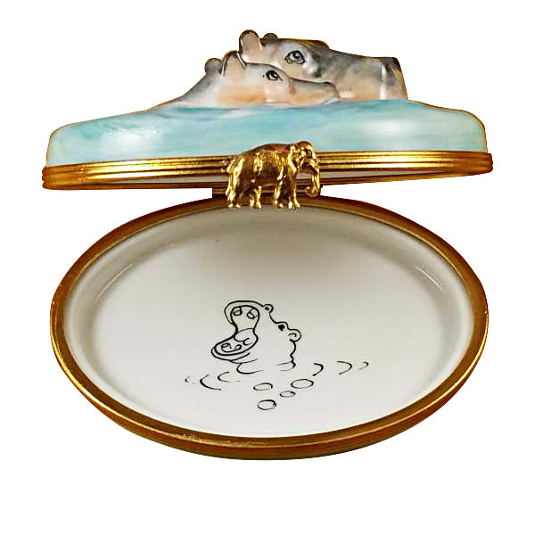 Load image into Gallery viewer, Rochard "Hippo with Baby in Water" Limoges Box