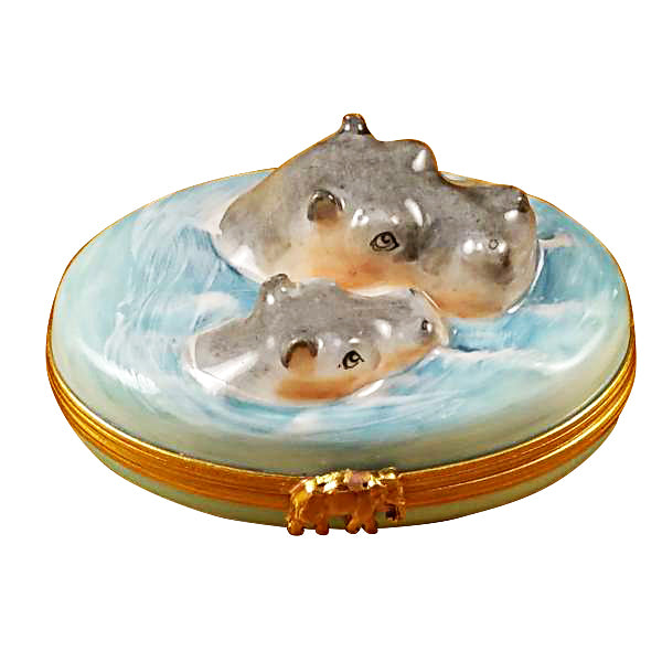 Load image into Gallery viewer, Rochard "Hippo with Baby in Water" Limoges Box