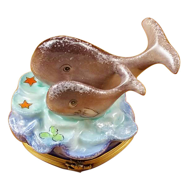 Load image into Gallery viewer, Rochard "Whale with Baby" Limoges Box