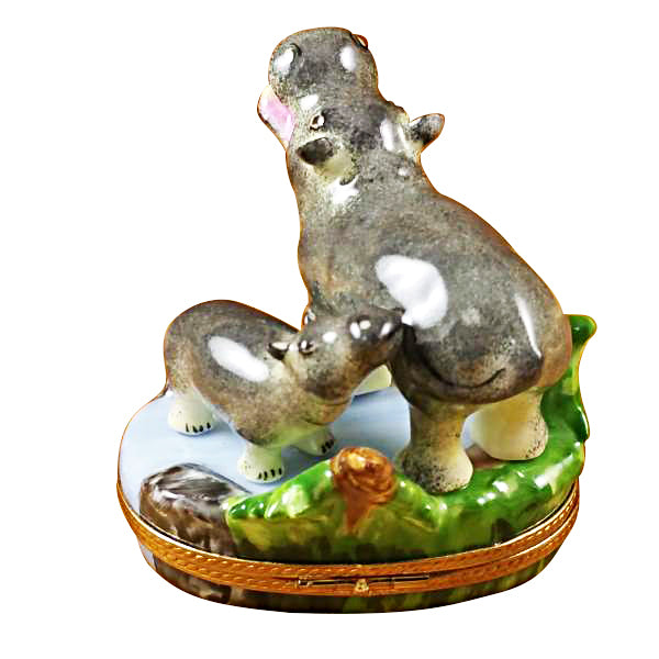Load image into Gallery viewer, Rochard "Hippo and Baby" Limoges Box