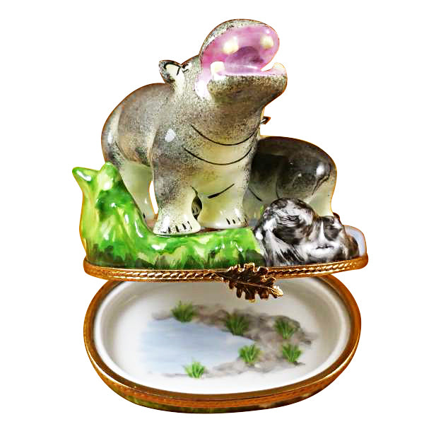 Load image into Gallery viewer, Rochard "Hippo and Baby" Limoges Box