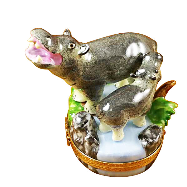 Load image into Gallery viewer, Rochard "Hippo and Baby" Limoges Box