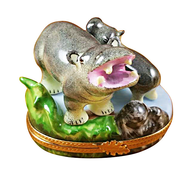 Load image into Gallery viewer, Rochard "Hippo and Baby" Limoges Box