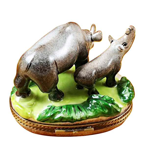Load image into Gallery viewer, Rochard "Rhino and Baby" Limoges Box