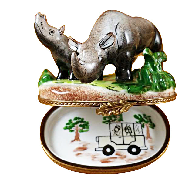 Load image into Gallery viewer, Rochard "Rhino and Baby" Limoges Box