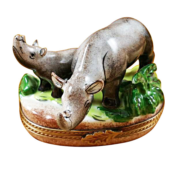 Load image into Gallery viewer, Rochard "Rhino and Baby" Limoges Box
