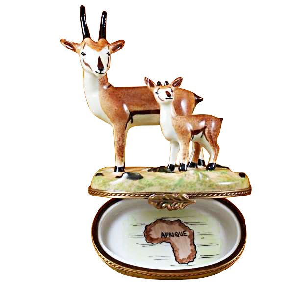 Load image into Gallery viewer, Rochard "African Antelope with Baby" Limoges Box