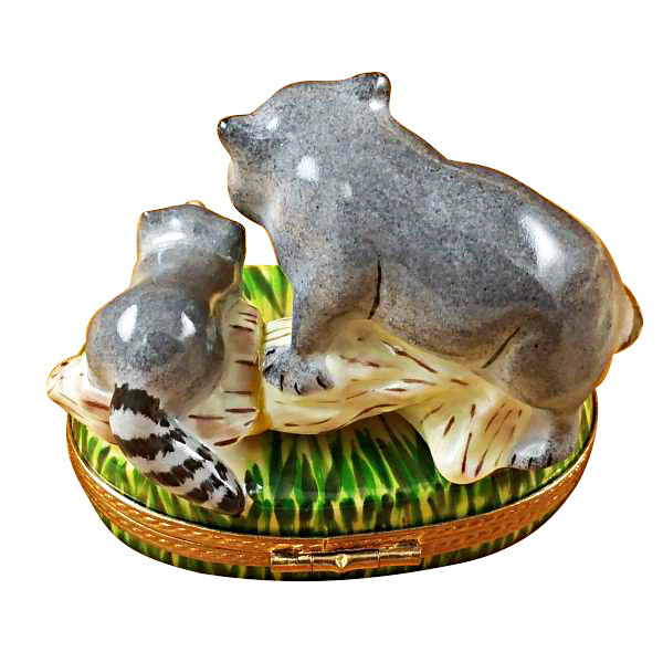 Load image into Gallery viewer, Rochard "Raccoon with Baby" Limoges Box
