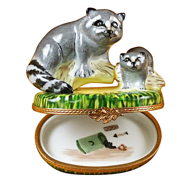 Load image into Gallery viewer, Rochard "Raccoon with Baby" Limoges Box