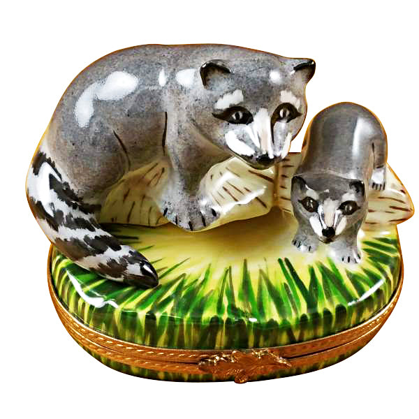 Load image into Gallery viewer, Rochard "Raccoon with Baby" Limoges Box