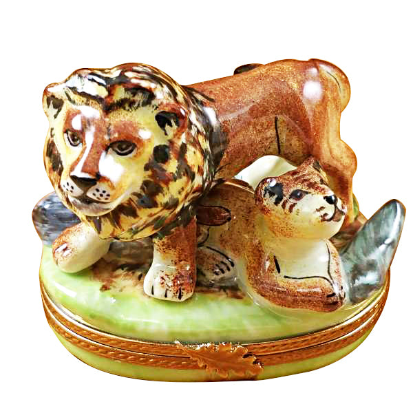 Load image into Gallery viewer, Rochard "Lion with Baby" Limoges Box