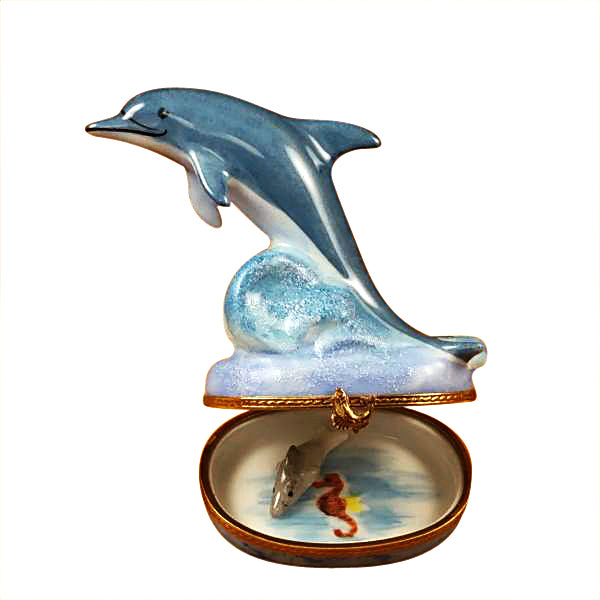 Load image into Gallery viewer, Rochard "Dolphin with Baby" Limoges Box
