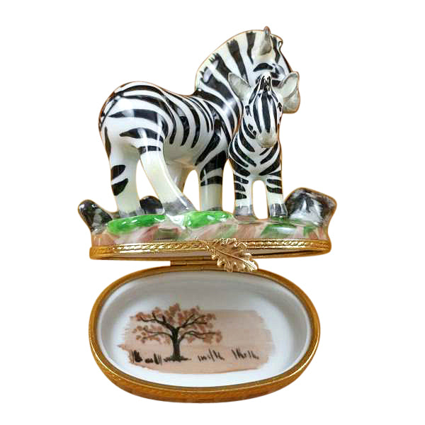 Load image into Gallery viewer, Rochard "Zebra with Baby" Limoges Box