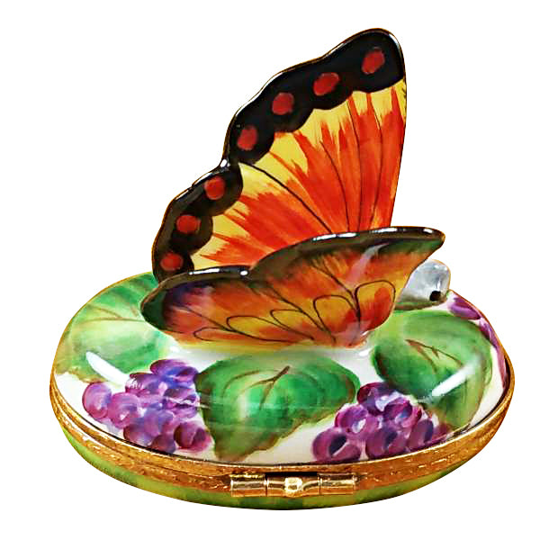 Load image into Gallery viewer, Rochard "Butterfly on Grapes" Limoges Box