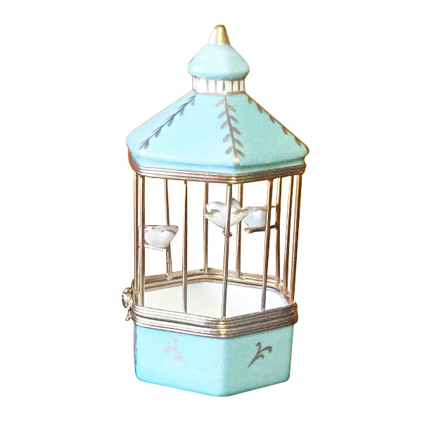 Load image into Gallery viewer, Rochard "Tiffany Blue Bird Cage with 3 Gold Birds" Limoges Box