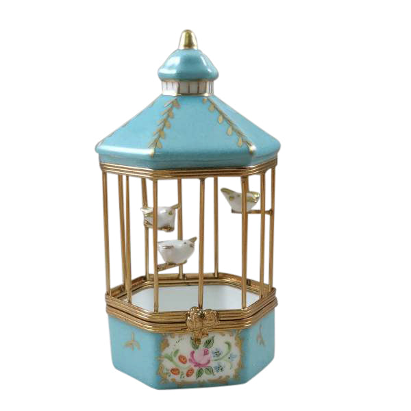 Load image into Gallery viewer, Rochard "Tiffany Blue Bird Cage with 3 Gold Birds" Limoges Box