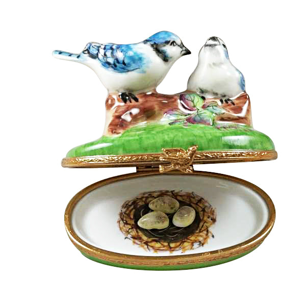 Load image into Gallery viewer, Rochard "Blue Birds with Eggs" Limoges Box