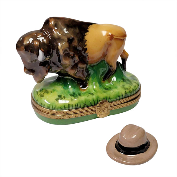 Load image into Gallery viewer, Rochard "Standing Buffalo with Removable Cowboy Hat" Limoges Box