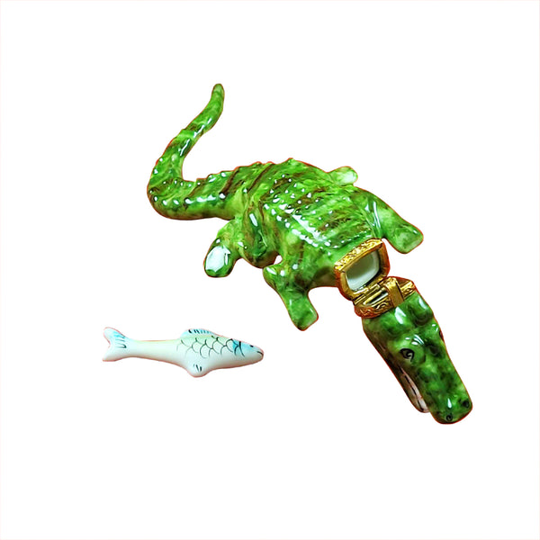 Load image into Gallery viewer, Rochard "Green Crocodile with a Removable Fish" Limoges Box
