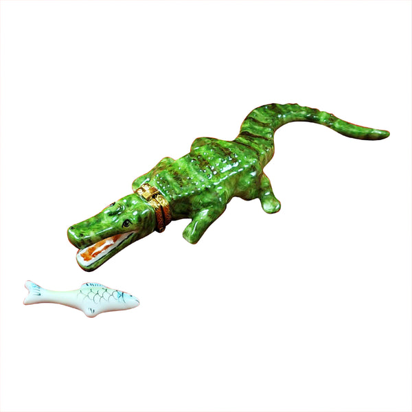 Load image into Gallery viewer, Rochard "Green Crocodile with a Removable Fish" Limoges Box