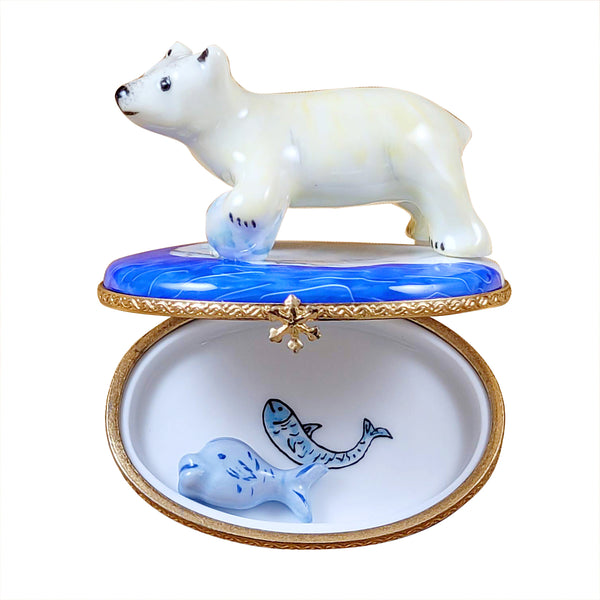 Load image into Gallery viewer, Rochard "Polar Bear with Fish" Limoges Box