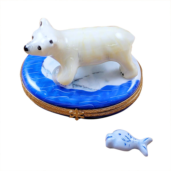 Load image into Gallery viewer, Rochard "Polar Bear with Fish" Limoges Box