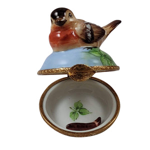 Rochard "Robin And Removable Worm" Limoges Box