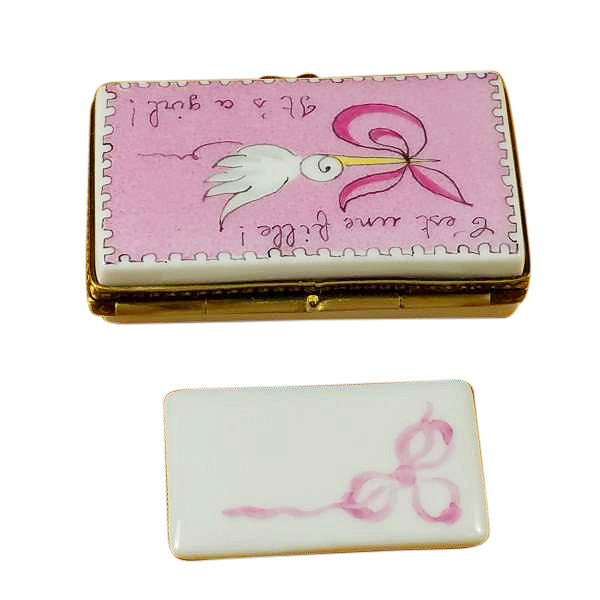 Load image into Gallery viewer, Rochard "Pink Stork It's a Girl" Limoges Box