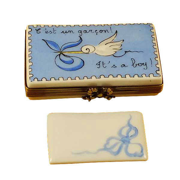 Load image into Gallery viewer, Rochard "Blue Stork It's a Boy" Limoges Box