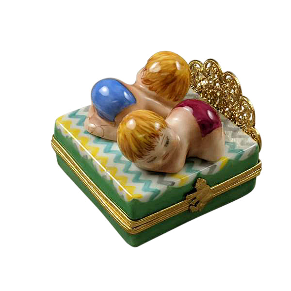 Load image into Gallery viewer, Rochard "Twins on Bed - 1 Boy, 1 Girl" Limoges Box