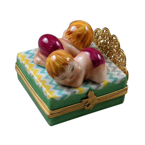 Load image into Gallery viewer, Rochard "Twin Girls On Bed" Limoges Box