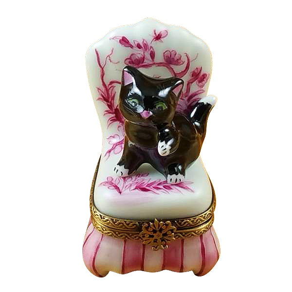 Load image into Gallery viewer, Rochard "Black Cat on Toile Chair" Limoges Box