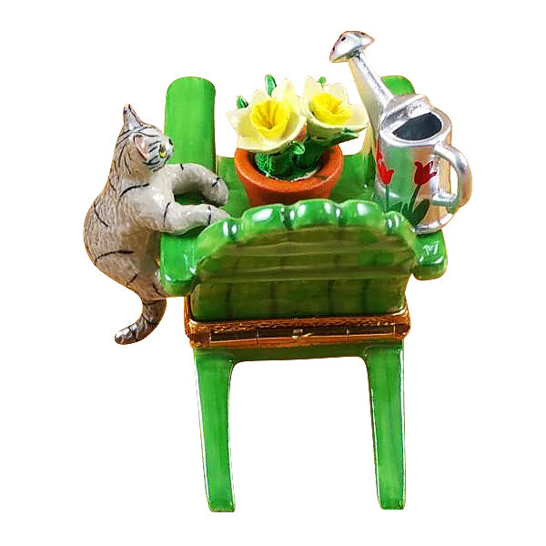 Load image into Gallery viewer, Rochard "Adirondack Chair with Cat, Watering Can & Plant" Limoges Box