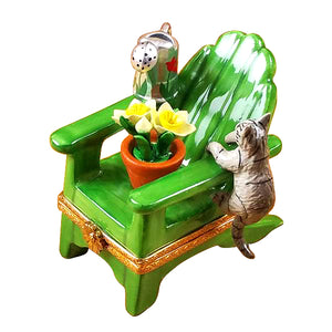 Rochard "Adirondack Chair with Cat, Watering Can & Plant" Limoges Box
