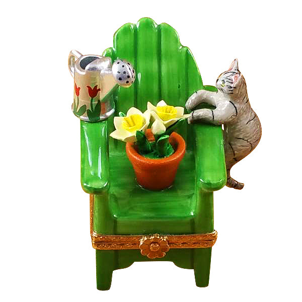Load image into Gallery viewer, Rochard "Adirondack Chair with Cat, Watering Can & Plant" Limoges Box