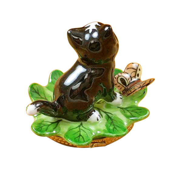 Load image into Gallery viewer, Rochard "Cat on Leaf with Ladybug and Butterfly" Limoges Box