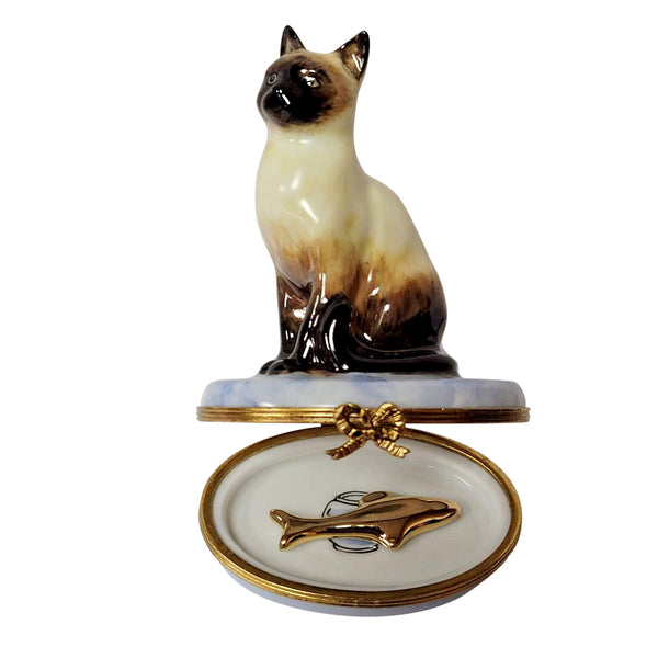 Load image into Gallery viewer, Rochard "Siamese Cat with Removable Gold Fish" Limoges Box
