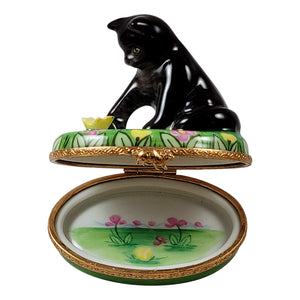Rochard "Black Cat with Butterfly" Limoges Box
