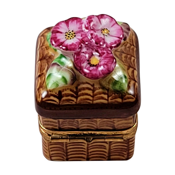 Load image into Gallery viewer, Square Wicker Basket with Flowers Limoges Box