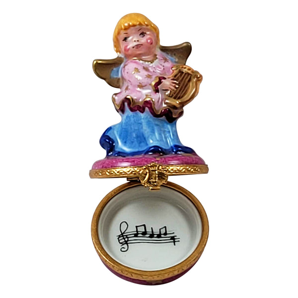 Load image into Gallery viewer, Angel on Pink Base with Lyre Limoges Box