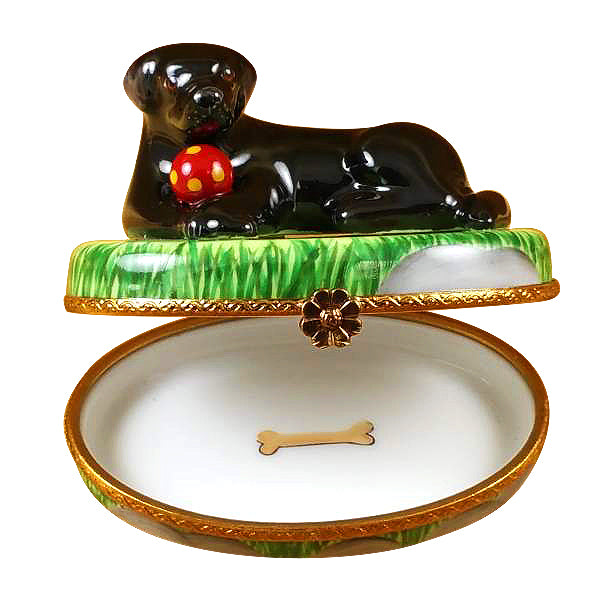 Load image into Gallery viewer, Rochard "Black Lab with Ball" Limoges Box