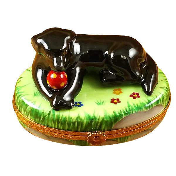 Load image into Gallery viewer, Rochard "Black Lab with Ball" Limoges Box