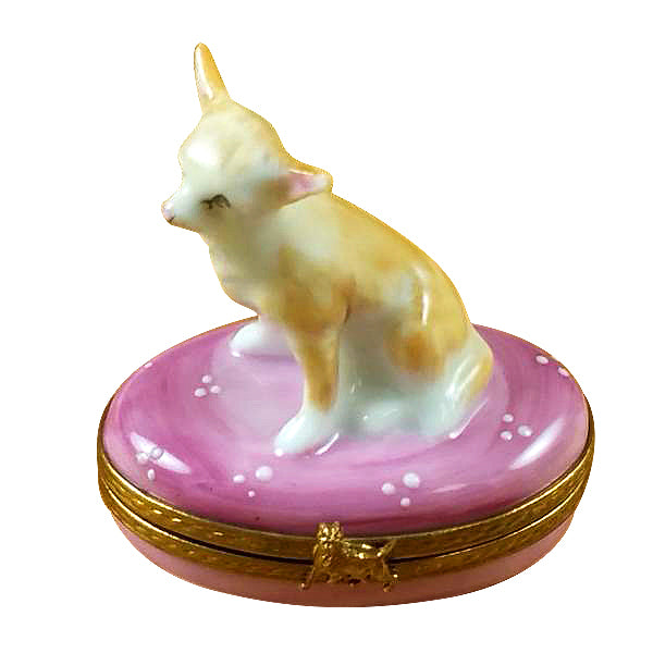 Load image into Gallery viewer, Rochard "Chihuahua on Pink Base" Limoges Box