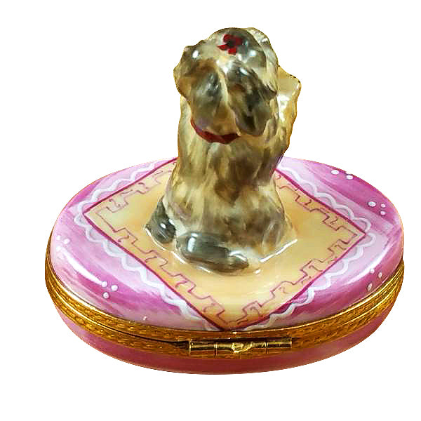 Load image into Gallery viewer, Rochard "Yorkie on Pink Base" Limoges Box