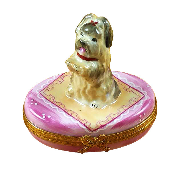 Load image into Gallery viewer, Rochard "Yorkie on Pink Base" Limoges Box