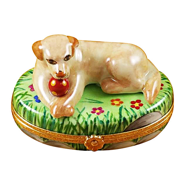 Load image into Gallery viewer, Rochard "Beige Lab with Ball" Limoges Box