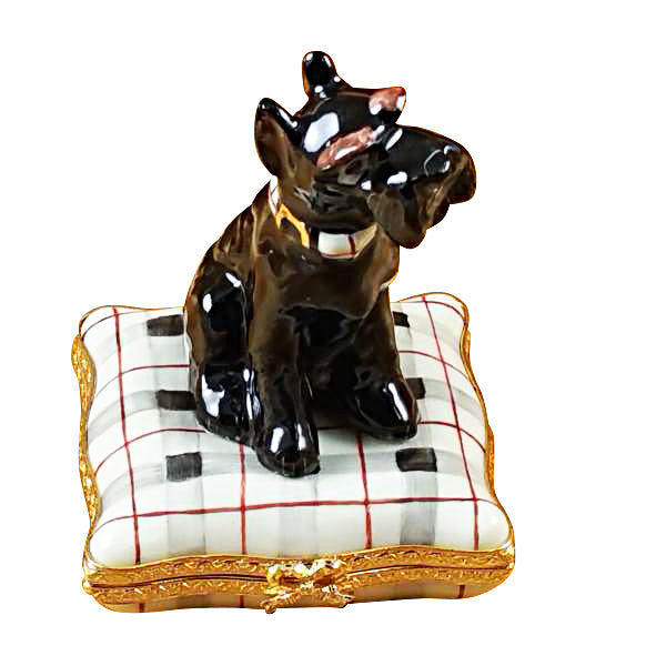 Load image into Gallery viewer, Rochard "Schnauzer on Plaid Pillow" Limoges Box