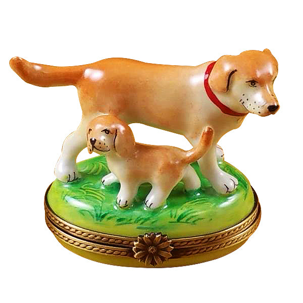 Load image into Gallery viewer, Rochard "Blond / Yellow Labrador with Puppy" Limoges Box