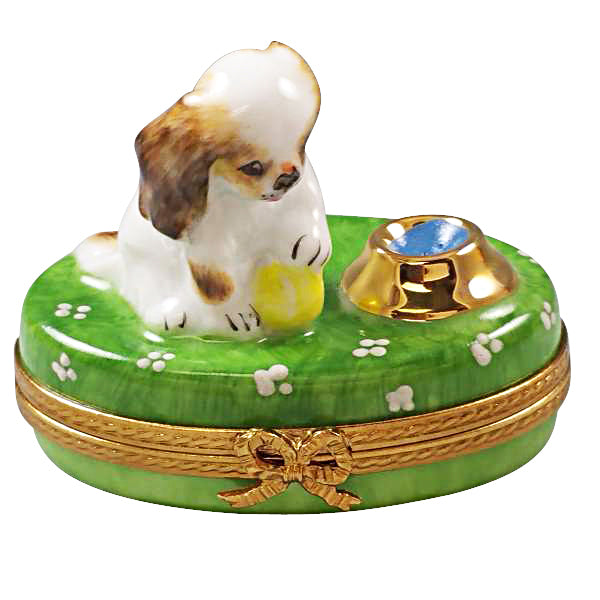 Load image into Gallery viewer, Rochard "Spaniel Puppy with Ball and Bowl" Limoges Box