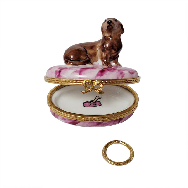 Load image into Gallery viewer, Rochard "Dachshund with Removable Brass Dog Collar" Limoges Box
